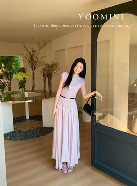 【YOOMINI】松紧腰人丝伞摆飘逸不规则淑女百搭半身裙  M16729