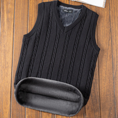纯棉保暖背心男士 毛衣马甲加绒加厚冬季 针织坎肩毛线马夹爸爸外穿