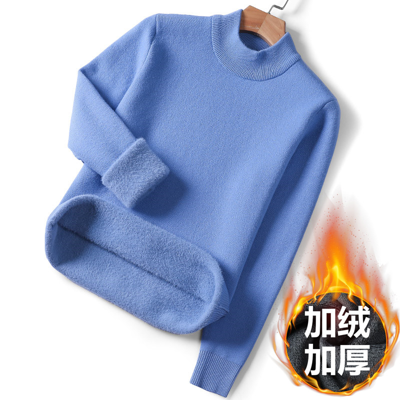 加绒加厚中领毛衣男款打底衫