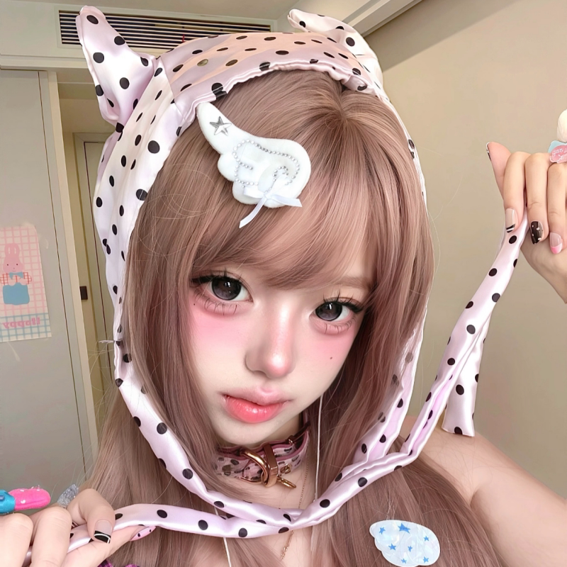 可爱猫耳波点小恶魔帽女拍照氛围感显脸小套头帽子萌系头饰亚文化