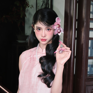 新中式复古蕙兰花发夹女气质高级感花朵头饰旗袍侧边夹仿真花发饰