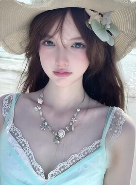 法式甜美风海星贝壳串珠项链女海边度假风锁骨链甜酷少女颈链饰品