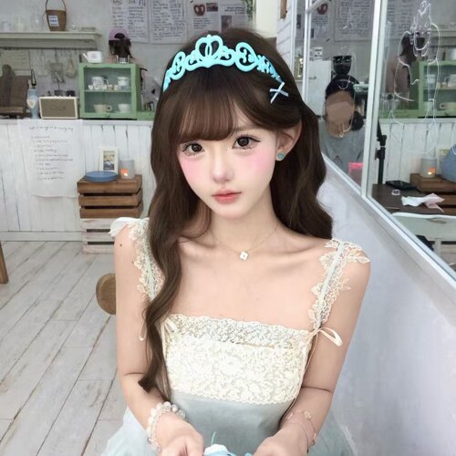 日系可爱蓝色爱心蝴蝶结发箍女jk少女芭蕾风lolita头饰公主风皇冠