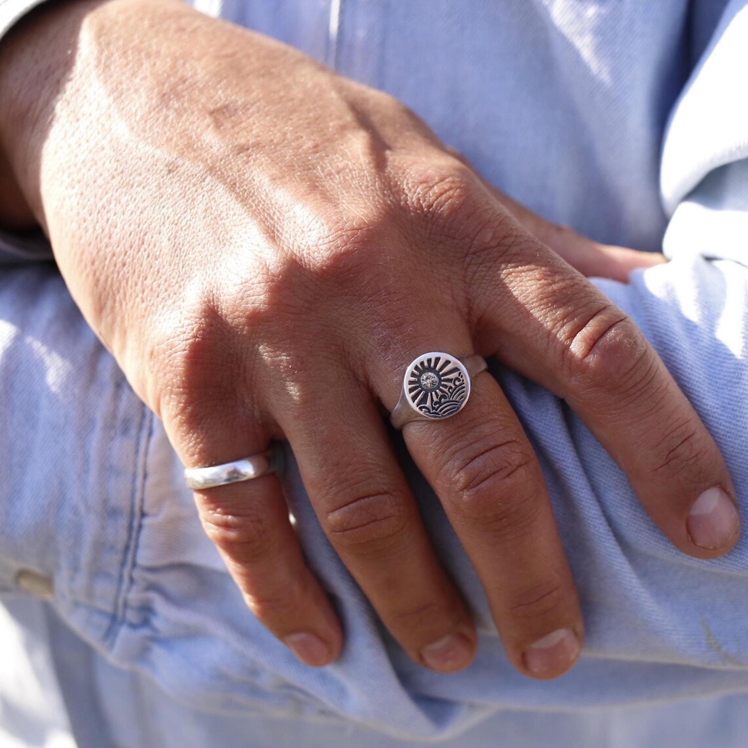 纯银戒指银色太阳花纹开口高级感