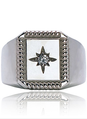 S925八芒星镶钻纯银钮丝对戒