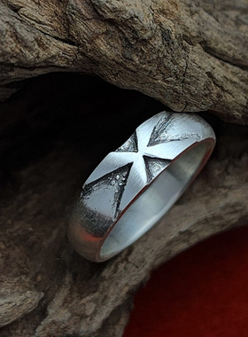 复古做旧X字母十字架男士银戒指