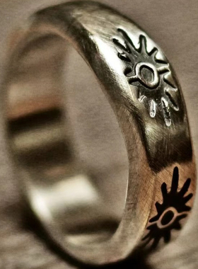 纯银男尾戒指饰品刻花设计师原色手工银色镶嵌22号情侣款简约新品