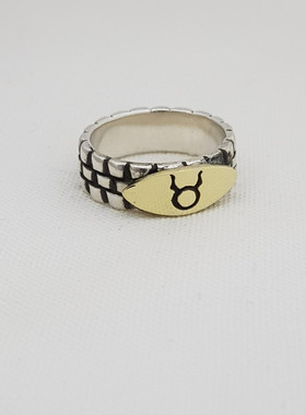 纯银黄铜刻字手工复古星座戒指