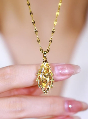 咖色锆石项链女轻奢小众高级感