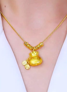 金色钱袋项链女设计感国风锁骨链