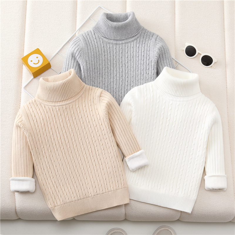 男童毛衣2024新款儿童中小童内搭针织衫女宝宝高领打底衫加绒加厚