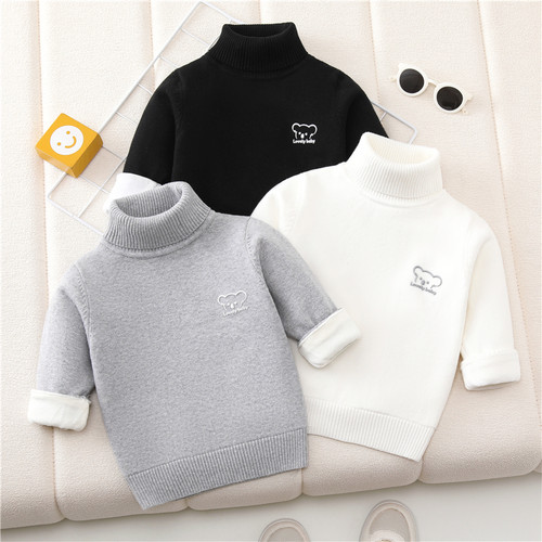 儿童高领毛衣加绒加厚中小童秋冬装男童针织衫女童宝宝纯棉打底衫