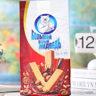 乌兹别克斯坦进口大白熊威化饼干椰子树莓香蕉巧克力味休闲零食品
