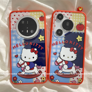 少女心格纹花朵木马kt猫咪适用华为mate70pro 胶套 手机壳mate60pro二合一新款 pura70pro防摔保护套mate60女款