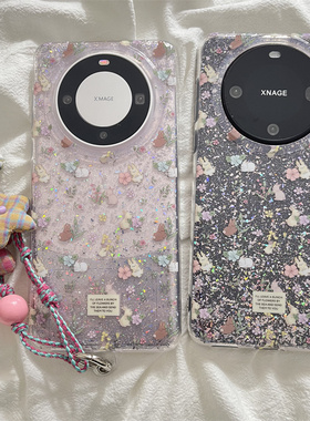 ins春天小碎花卡通兔子适用华为mate70pro+手机壳mate60pro双层新款pura70pro带链条保护套mate60个性小众女