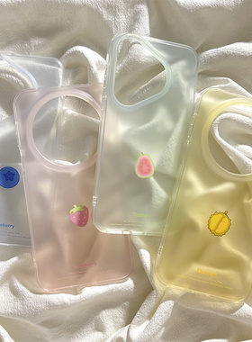 夏日简约磨砂半透水果英文适用华为mate80promax手机壳pura90pro双层新款mate70/60pro保护套pura70/80pro女