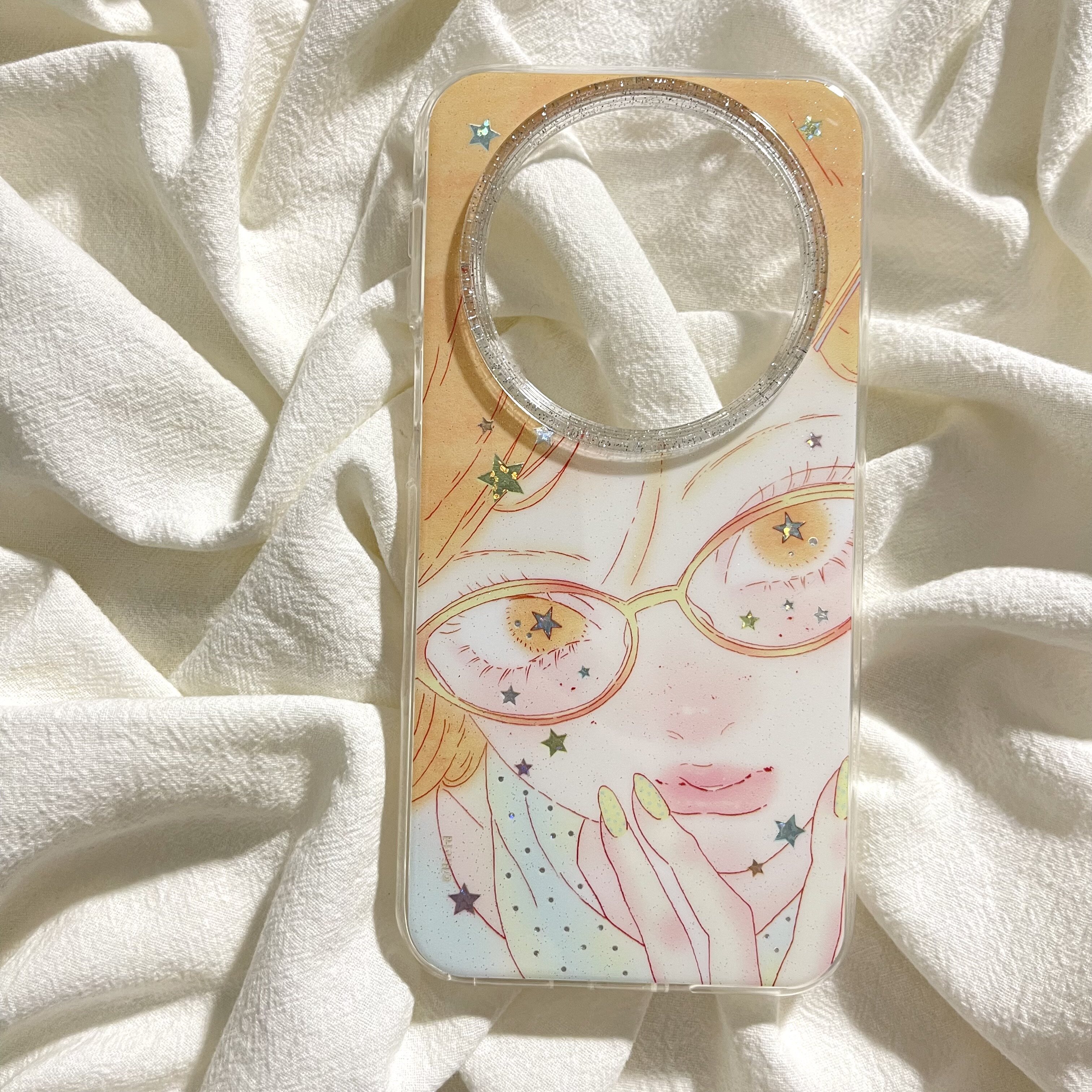 ins风橘发星星眼镜漫画美少女适用华为mate80promax手机壳pura90pro双层mate70/60pro小众个性pura70/80pro女