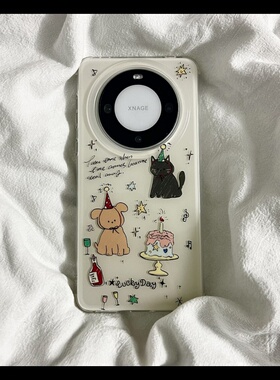 ins简约卡通蛋糕小猫狗狗适用华为mate60pro+手机壳mate70双层IMD工艺保护套pura70pro日韩少女pura80pro新款