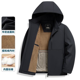 男式棉服2026秋冬可拆卸帽加绒内胆中年商务休闲保暖轻便通勤外套