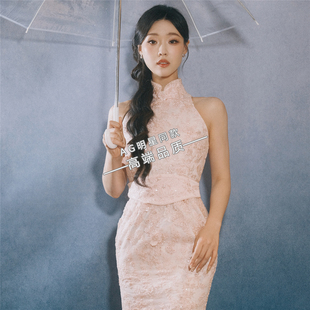 管乐2026马年春晚同款旗袍连衣裙开叉裙长裙宴会礼服新娘敬酒服女