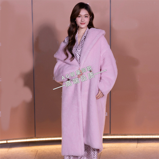 李兰迪2026马年春晚同款粉红色毛呢大衣呢子外套休闲裤长裤衣服女