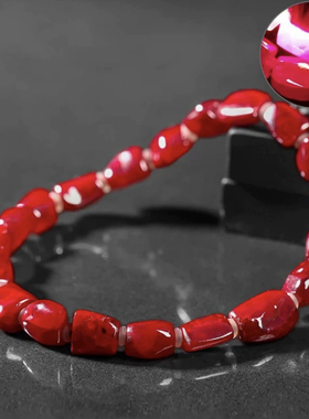 朱砂手链官方旗舰店正品天然原石晶体软红宝石桶珠手串本命年女款
