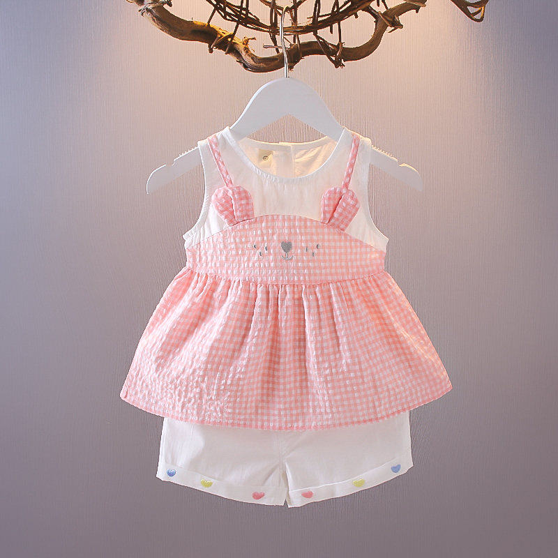 女童夏装无袖背心套装0-1-2-3岁女宝宝背心短裤两件套婴幼儿衣服