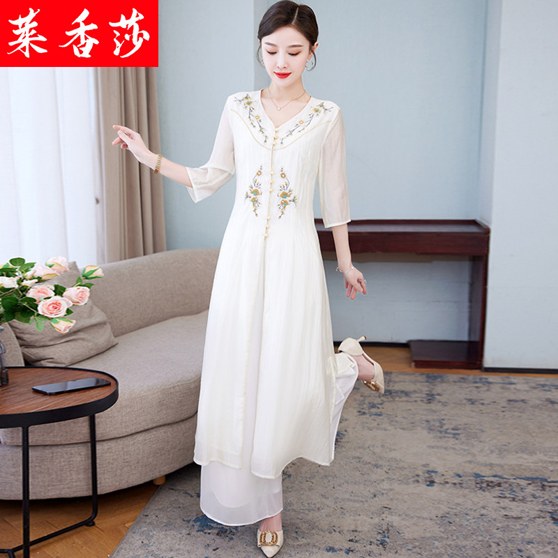 春夏汉服中国风禅意女装茶服禅修服改良旗袍仙气长裙中式唐装套装