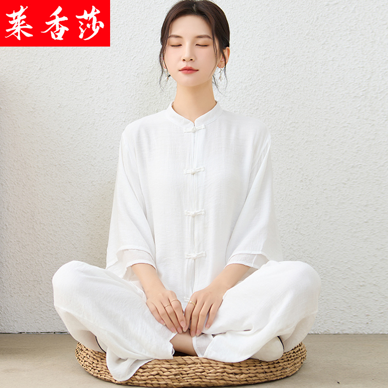 中式盘扣复古唐装禅修打坐居士服套装女中国风棉麻禅意茶服瑜伽服