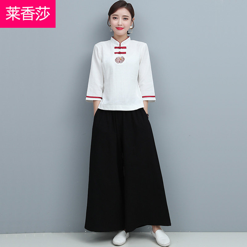 中式唐装禅修居士服套装中国风复古禅意女装棉麻茶服瑜伽服两件套