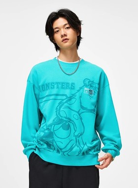 李宁男子卫衣迪士尼怪兽大学联名款加绒保暖宽松套头上衣AWDT813