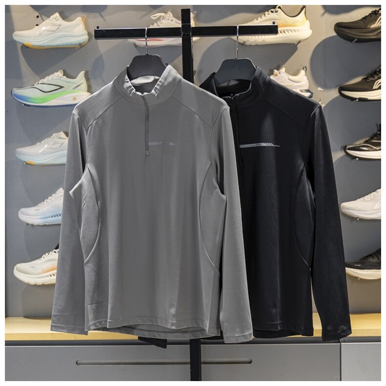 李宁男子长袖T恤2025秋季新款团购系列舒适半拉链运动上衣ATLV307