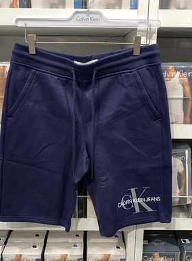 Calvin Klein/CK 男士夏季纯色百搭抽绳宽松短裤印花潮流针织卫裤