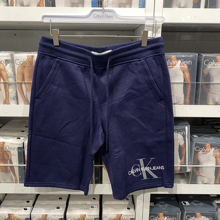 Calvin Klein/CK 男士夏季纯色百搭抽绳宽松短裤印花潮流针织卫裤