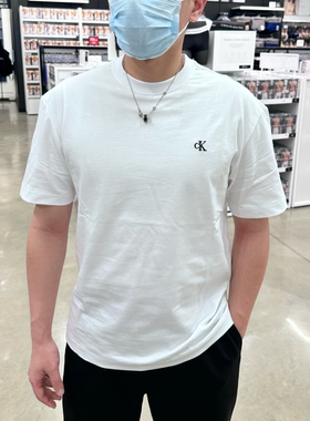 CK Calvin Klein 男士夏季简约纯色LOGO刺绣宽松纯棉圆领短袖T恤