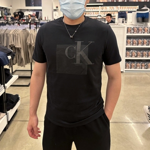 CK/Calvin Klein 男士夏季休闲纯棉圆领立体字母LOGO印花短袖T恤