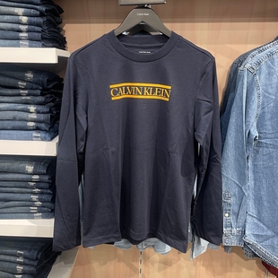 26春季新款Calvin Klein/CK男士休闲百搭LOGO印花纯棉圆领长袖T恤