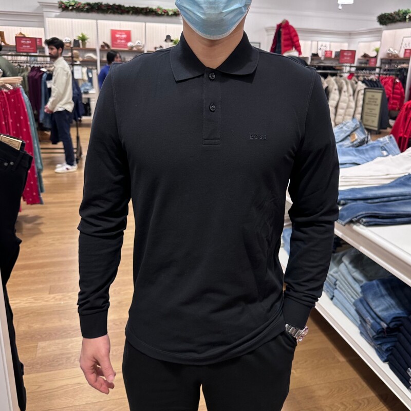 HugoBoss休闲匹马棉长袖Polo衫
