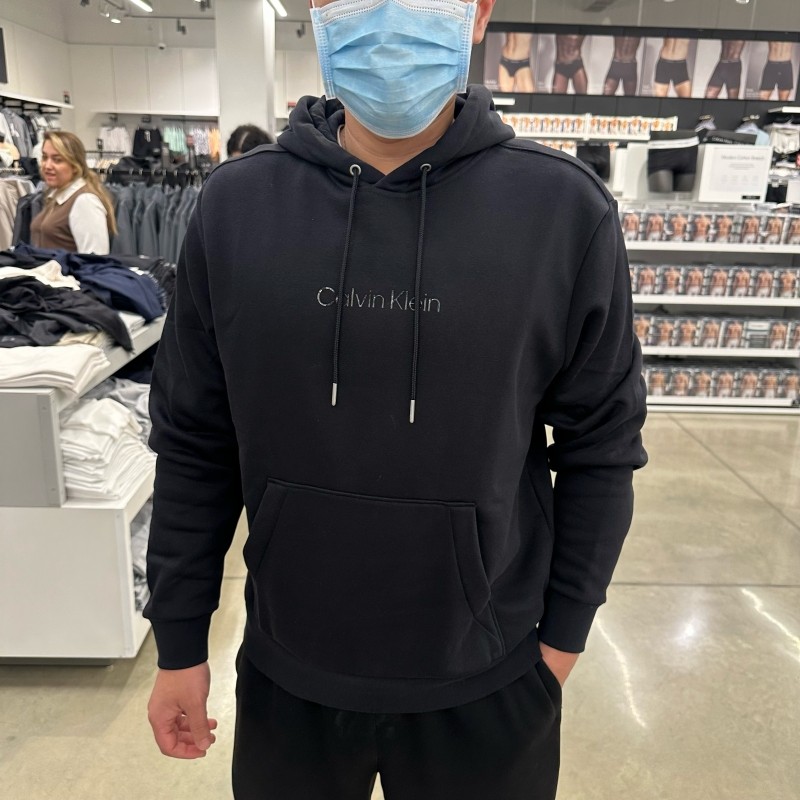 CK简约百搭保暖加绒套头连帽卫衣