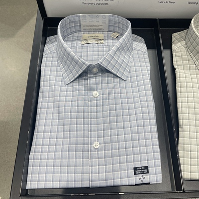 CK休闲小格子免烫弹力长袖衬衫