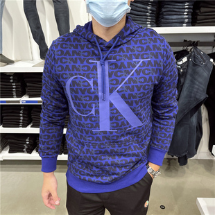 CK Calvin Klein 男士秋冬新款潮流宽松连帽满logo印花套头卫衣潮