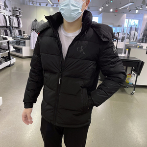 CK Calvin Klein 男士冬季新款休闲防风防水加厚保暖连帽棉衣外套