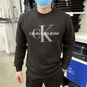 Calvin Klein CK 男士秋冬休闲潮流百搭LOGO印花圆领套头卫衣加绒