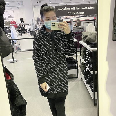 CK满LOGO印花卫衣中长款