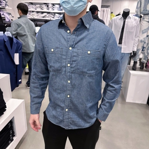 Calvin Klein CK 男士秋季新款休闲复古水洗宽松长袖工装牛仔衬衫