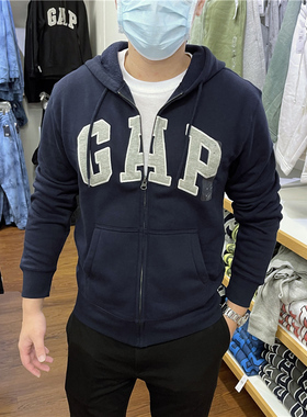 2025秋冬新款 Gap 男士休闲经典大logo连帽拉链开衫卫衣加绒外套