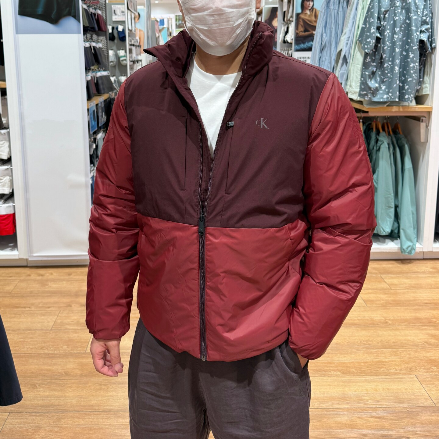 CK男士拼接撞色保暖立领棉衣外套