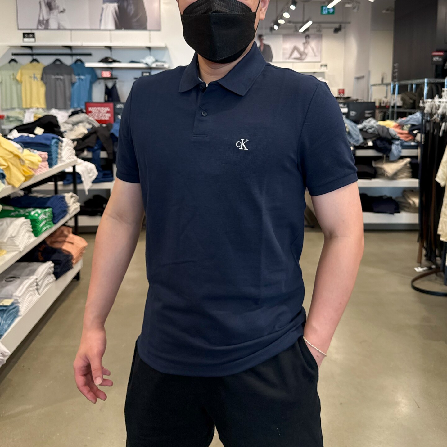 CK男士纯色百搭网眼棉短袖POLO衫