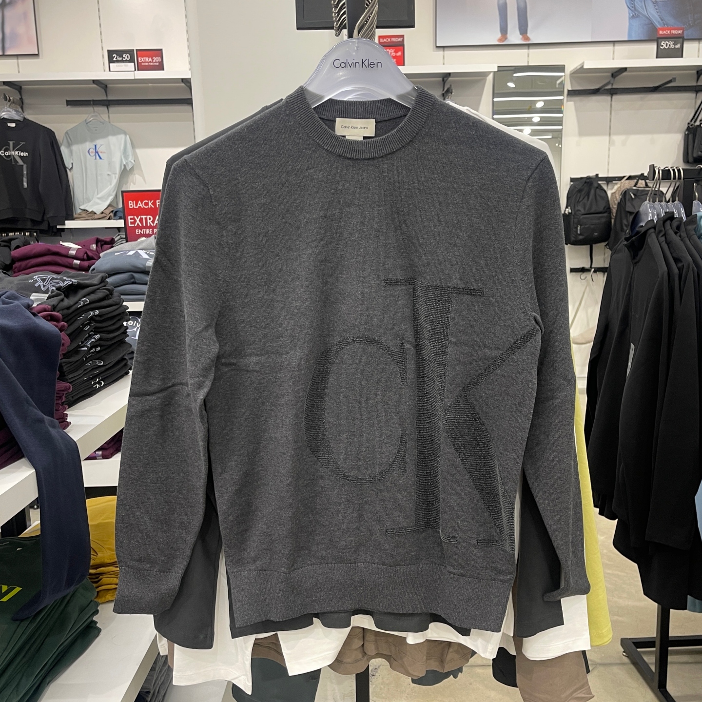 25秋冬新款Calvin Klein/CK 男士休闲百搭立体LOGO圆领套头针织衫