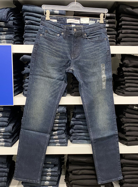 CK/Calvin Klein 男士秋冬新款水洗磨白修身显瘦直筒牛仔长裤SLIM